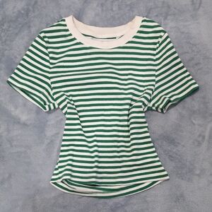 PacSun Green and White Puff Sleeve Fitted Tee